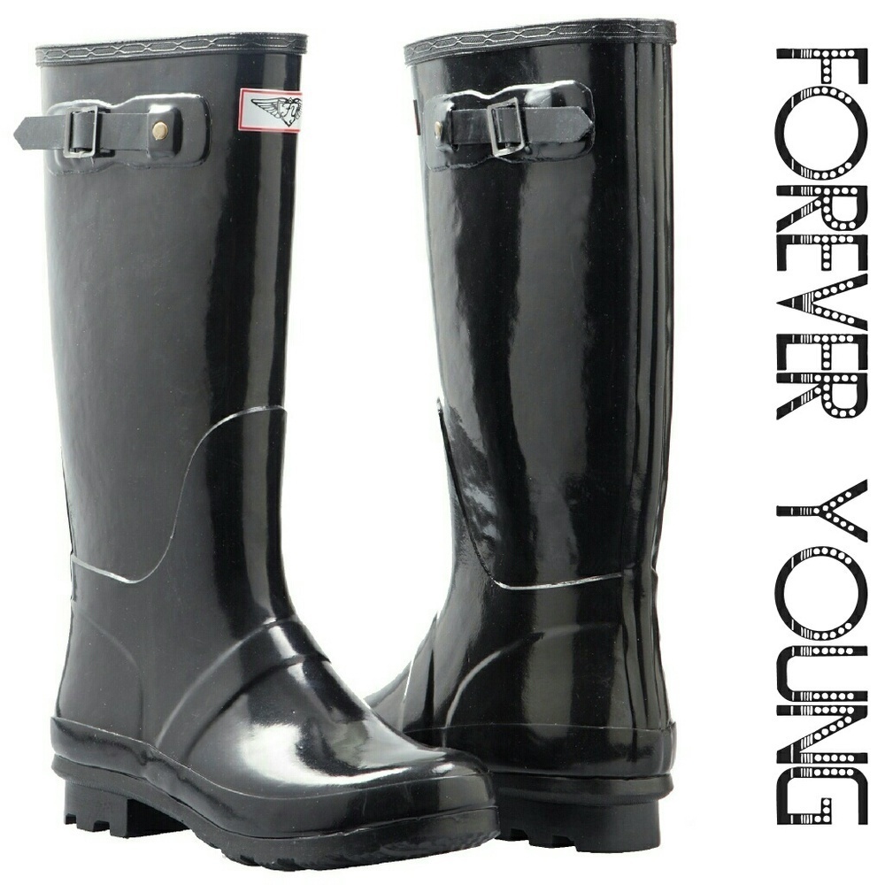 Women's Rainboots, Classic Tall Rain Boots, RB-3106, Black